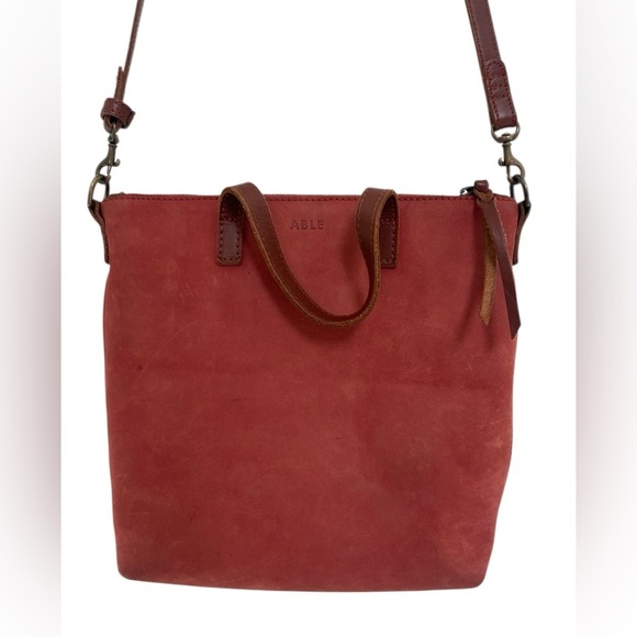 Able Handbags - Able red leather minimalist slow fashion top zip tote crossbody purse bag